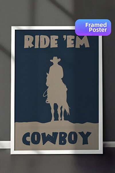 Postifull لوحة مؤطرة باللون الأبيض، Ride Em' Cowboy، لوحة حائط للمطبخ من سلسل...