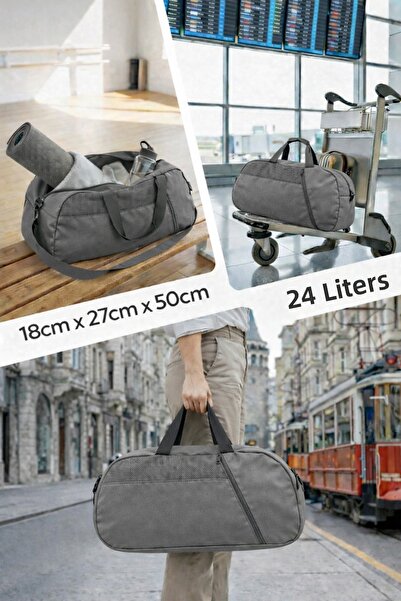 MUCCO Kaff Medium Gray Front Pocket Adjustable Shoulder Strap Hand Travel Duf...