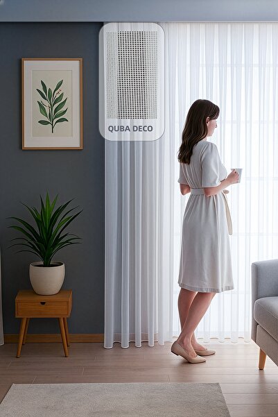 QUBA DECO Perdea din tul natural, elegantă, cu gramaj standard, care nu se și...