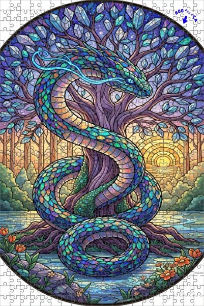 Teona Ahşap لغز خشبي بمظهر لوحة زيتية لشجرة التنين الغامضة 600 قطعة 50×35