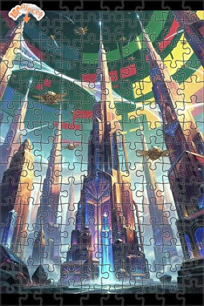 Teona Ahşap لغز خشبي بإطار ذو طابقين بمظهر لوحة زيتية لمنظر مدينة مستقبلي 150...