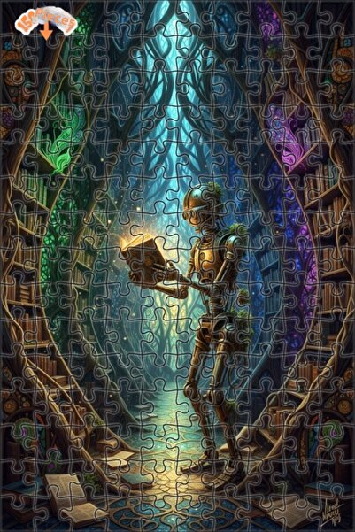 Teona Ahşap Steampunk Robot Bookworm Wooden Puzzle 150 Pieces 20X30