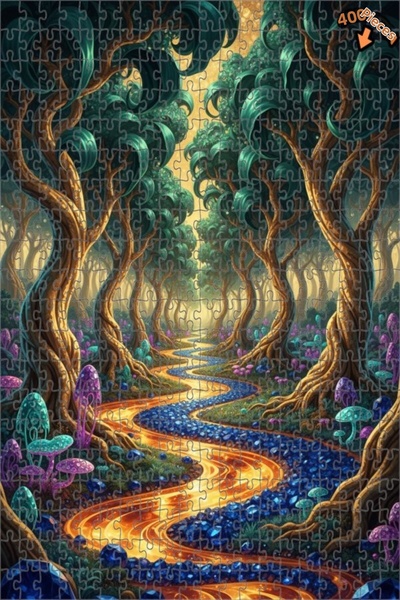Teona Ahşap لغز خشبي مؤطر بطبقتين بمظهر لوحة زيتية لغابة سحرية 400 قطعة 35×35