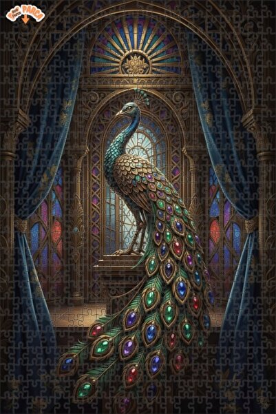 Teona Ahşap لغز فني بمظهر لوحة زيتية لطائر الطاووس الفاخر 500 قطعة 50×30