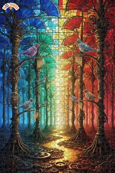 Teona Ahşap لغز خشبي ملون بتصميم غابة على طراز ستيمبانك، لوحة زيتية ذات طابقي...