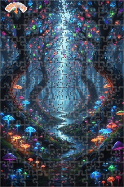 Teona Ahşap لغز خشبي مؤطر بطبقتين مطبوع عليه فن فطر الغابة السحرية والشجرة ال...