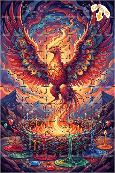 Teona Ahşap لغز خشبي مؤطر بطبقتين بتصميم فني يشبه لوحة زيتية لطائر الفينيق ال...