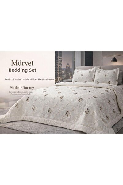 ESTİMA Aslan Tekstil Cotton Fiber Filled Pearl Bedspread 3 Pieces Bedspread