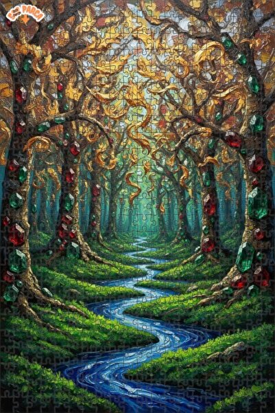 Teona Ahşap Mysterious Forest Jewels Oil Painting Look Double-Deck Framed Woo...