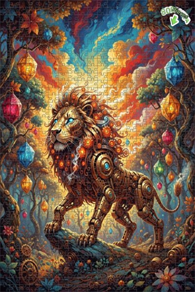 Teona Ahşap 800 قطعة بمظهر الفوانيس السحرية في غابة الأسد الميكانيكية 70x50