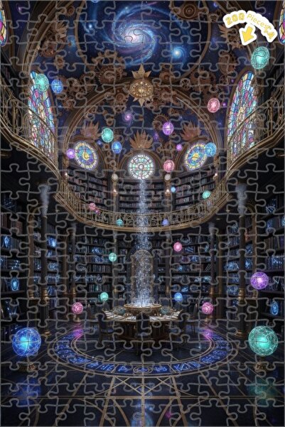 Teona Ahşap Mysterious Galaxy Library Oil Painting Look Double Layer Framed W...