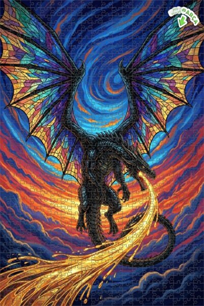 Teona Ahşap لغز خشبي بإطار مزدوج الطبقات مع أجنحة زجاجية ملونة ينفث النار على...