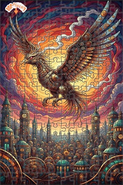 Teona Ahşap لغز خشبي ميكانيكي على شكل طائر الفينيق بتصميم مدينة ستيمبانك مع إ...