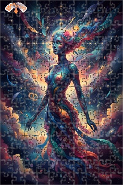 Teona Ahşap Cosmic Spirit Patterned Oil Painting Look Double Layer Framed Woo...