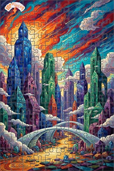 Teona Ahşap لغز خشبي بإطار ذو طابقين بمظهر لوحة زيتية لمدن الخيالية 150 قطعة ...