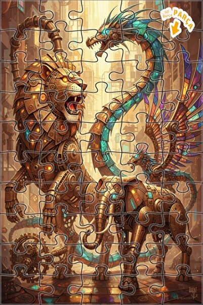 Teona Ahşap لغز خشبي ميكانيكي على شكل أسد وتنين وفيل محارب بإطار مزدوج الطبقا...