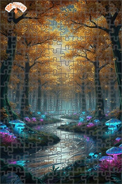 Teona Ahşap لغز خشبي بتصميم الغابة السحرية والفطر المضيء بمظهر اللوحات الزيتي...