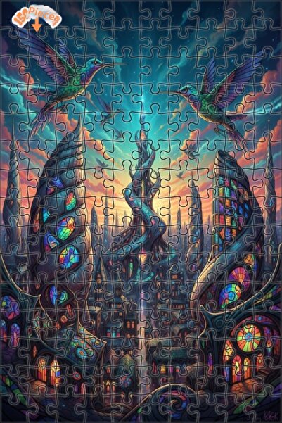 Teona Ahşap ألغاز خشبية مؤطرة بطبقتين بتصميم طائر الطنان في المدينة السحرية ذ...