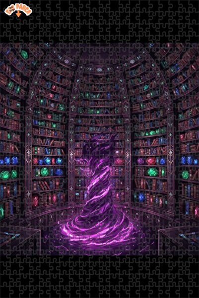 Teona Ahşap Mysterious Library Magic Swirl Oil Painting Double-Decker Framed ...