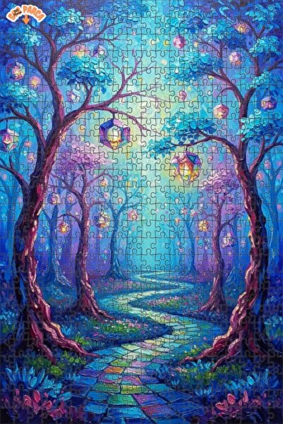 Teona Ahşap لغز خشبي بمظهر لوحة زيتية لفوانيس الغابة السحرية 500 قطعة 50×30