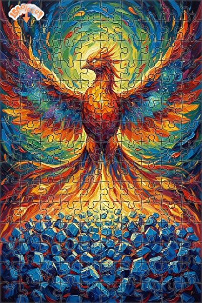 Teona Ahşap لغز خشبي بمظهر لوحة زيتية لطائر الفينيق المشتعل 150 قطعة 20×30