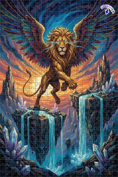 Teona Ahşap لغز خشبي بإطار مزدوج الطبقات بتصميم شلال كريستالي على شكل أسد مجن...