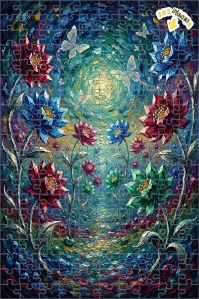 Teona Ahşap لوحة فنية لحديقة الزهور السحرية بمظهر اللوحات الزيتية وفن الفراشا...