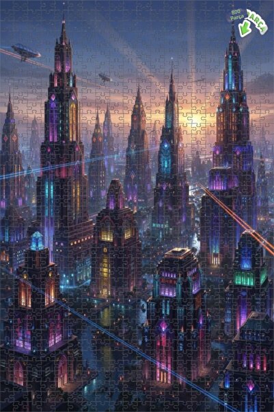 Teona Ahşap أضواء المدينة المستقبلية ذات المظهر الزيتي، لغز خشبي بإطار مزدوج ...