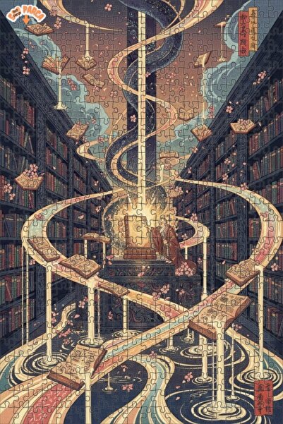 Teona Ahşap Mysterious Library Oil Painting Look Double Layer Framed Wooden P...