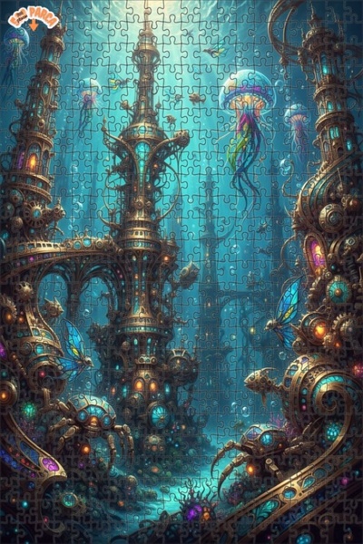 Teona Ahşap لوحة زيتية على طراز ستيمبانك للإمبراطورية تحت الماء، لغز خشبي بإط...