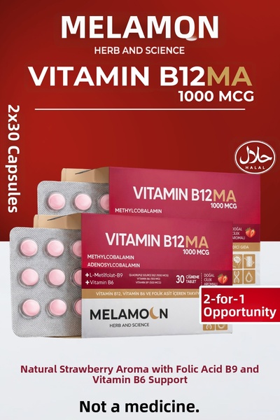 Melamoon B12, B6 and Folic Acid: , Blood Formation Support 1000Mcg 30-Count (...