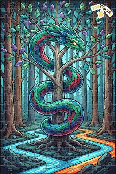 Teona Ahşap لغز خشبي مؤطر بطبقتين على شكل تنين الغابة الغامضة 200 قطعة 25×35