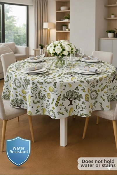 Rona Home Special Design Olive Pattern Round Tablecloth - Washable, Colorfast...