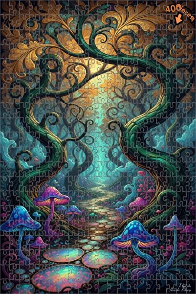 Teona Ahşap لغز خشبي مؤطر بطبقتين بمظهر لوحة زيتية لفطر الغابة السحرية 400 قط...