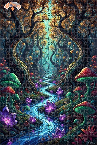 Teona Ahşap لغز خشبي مؤطر بطبقتين بمظهر لوحة زيتية لغابة سحرية ونهر كريستالي ...