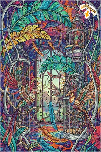 Teona Ahşap لغز خشبي مؤطر بطبقتين بمظهر لوحة زيتية فنية سحرية على شكل قفص طيو...