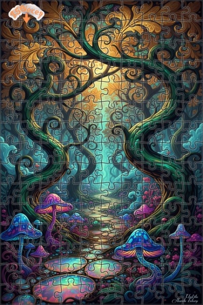 Teona Ahşap لغز خشبي مؤطر بطبقتين بمظهر لوحة زيتية لفطر الغابة السحرية 150 قط...