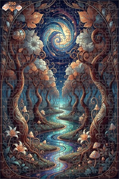 Teona Ahşap لغز خشبي مؤطر بطبقتين بتصميم فني يشبه لوحة زيتية لمشهد نهر الغابة...