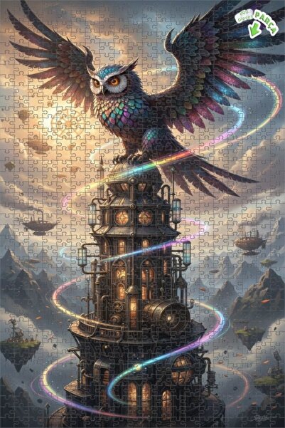 Teona Ahşap لغز خشبي بإطار مزدوج الطبقات بمظهر لوحة زيتية لبومة ميكانيكية سحر...