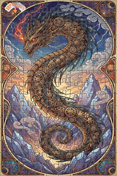 Teona Ahşap لغز خشبي بإطار ذو طبقتين بمظهر فني للتنين البخاري 150 قطعة 20×30