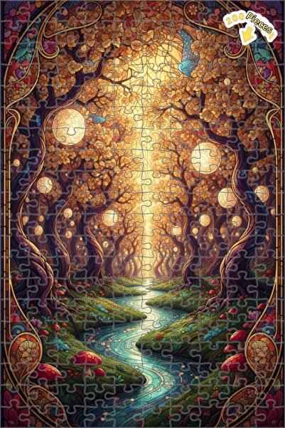 Teona Ahşap لغز خشبي بإطار مزدوج الطبقات بمظهر لوحة زيتية ساحرة للغابة، 200 ق...