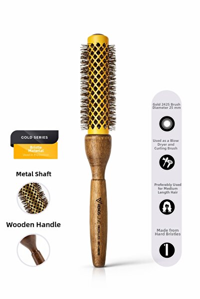 VENÜSLİNE فرشاة تصفيف الشعر توربو جولد سيريز 2425 - بمقبض خشبي وسيراميك + أيو...