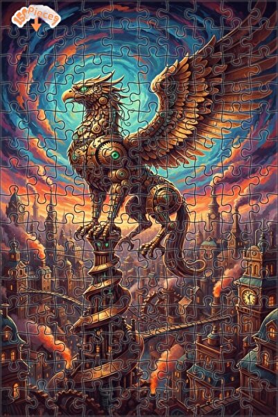 Teona Ahşap Mechanical Winged Creature Steampunk Art Look Double Decker Frame...