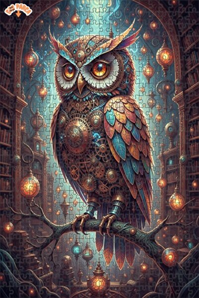 Teona Ahşap لغز خشبي مؤطر بطبقتين بتصميم فني يشبه لوحة زيتية لبومة ساعة البخا...