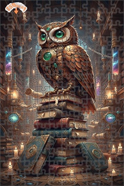 Teona Ahşap Steampunk Wisdom Owl Double Layer Framed Wooden Puzzle 150 Pieces...
