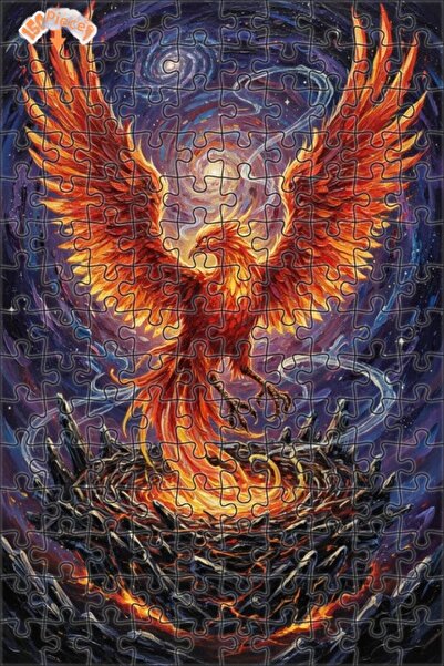 Teona Ahşap Gorgeous Firebird Oil Painting Look Double-Deck Framed Wooden Puz...