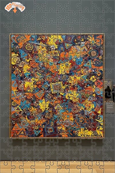 Teona Ahşap Abstract Geometry Oil Painting Look Double Layer Framed Wooden Pu...