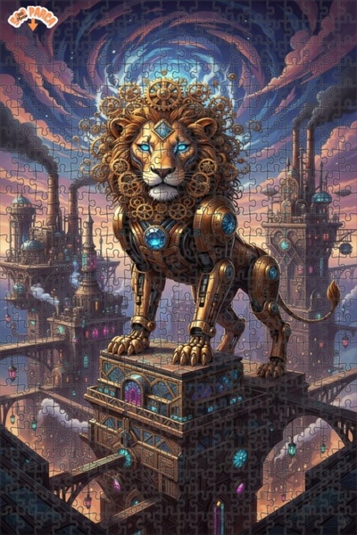 Teona Ahşap Mechanical Lion King Steampunk Art Double Deck Framed Wooden Puzz...