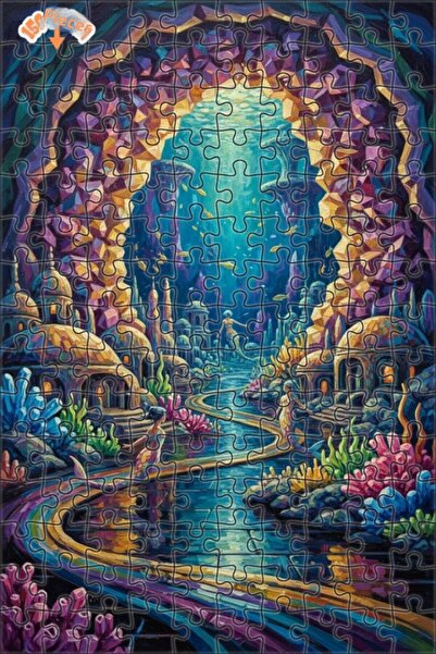 Teona Ahşap Mysterious Mermaid City Oil Painting Look Double-Decker Framed Wo...