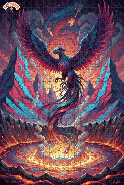 Teona Ahşap Fantastic Phoenix Oil Painting Look Wooden Puzzle Double Layer Fr...